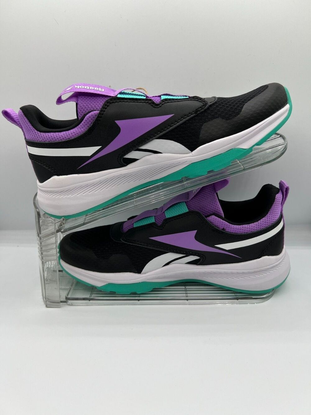 Reebok Rush Runner Black Purple Teal Slip On Sneakers Girls Size 5